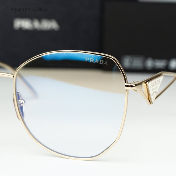 BRAND NEW Prada Women Sunglasses Gold Blue Light Filter Geometric PR57YS ZVN08N - Picture 5 of 10